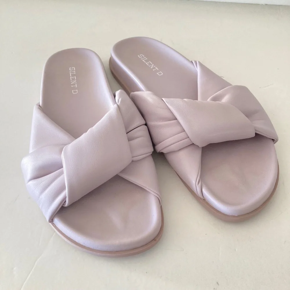 Anthropologie Silent D Herron Lilac Faux Leather Knot Strap Slides Sz 41